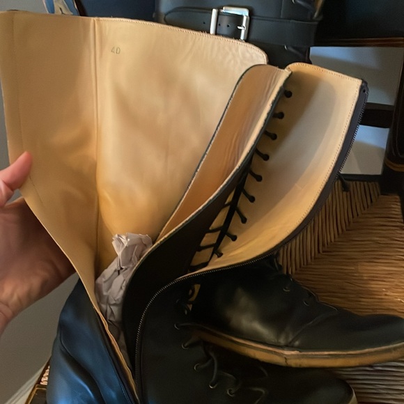 PePe Black Tall Lace-Up Leather Combat Boots — EU 40/Size 9 - Picture 4 of 5